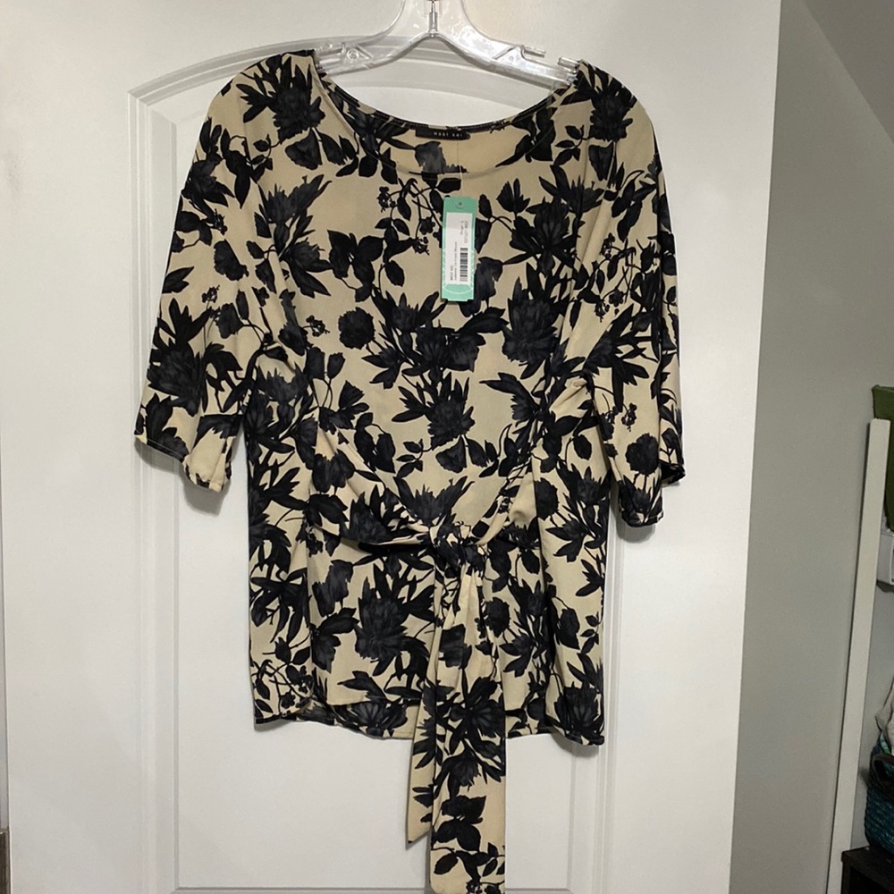 West Kei Julianne Tie Front Blouse - brand new with tags, beige/black size L